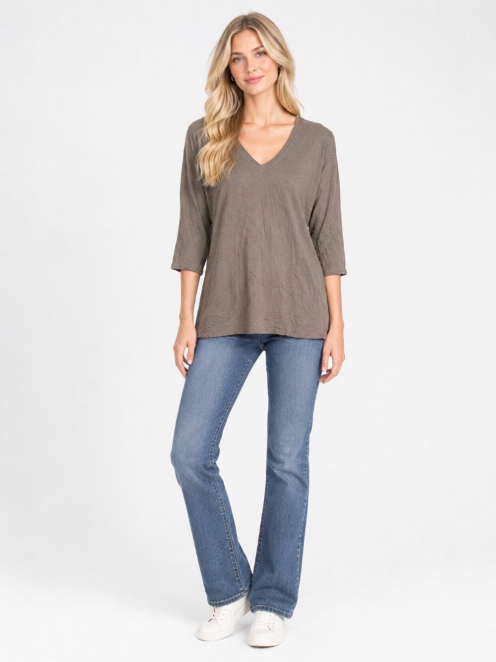 NWT TAHARI Bally Knit 3/4 Sleeve V-Neck T-Shirt Briar XL #A5202